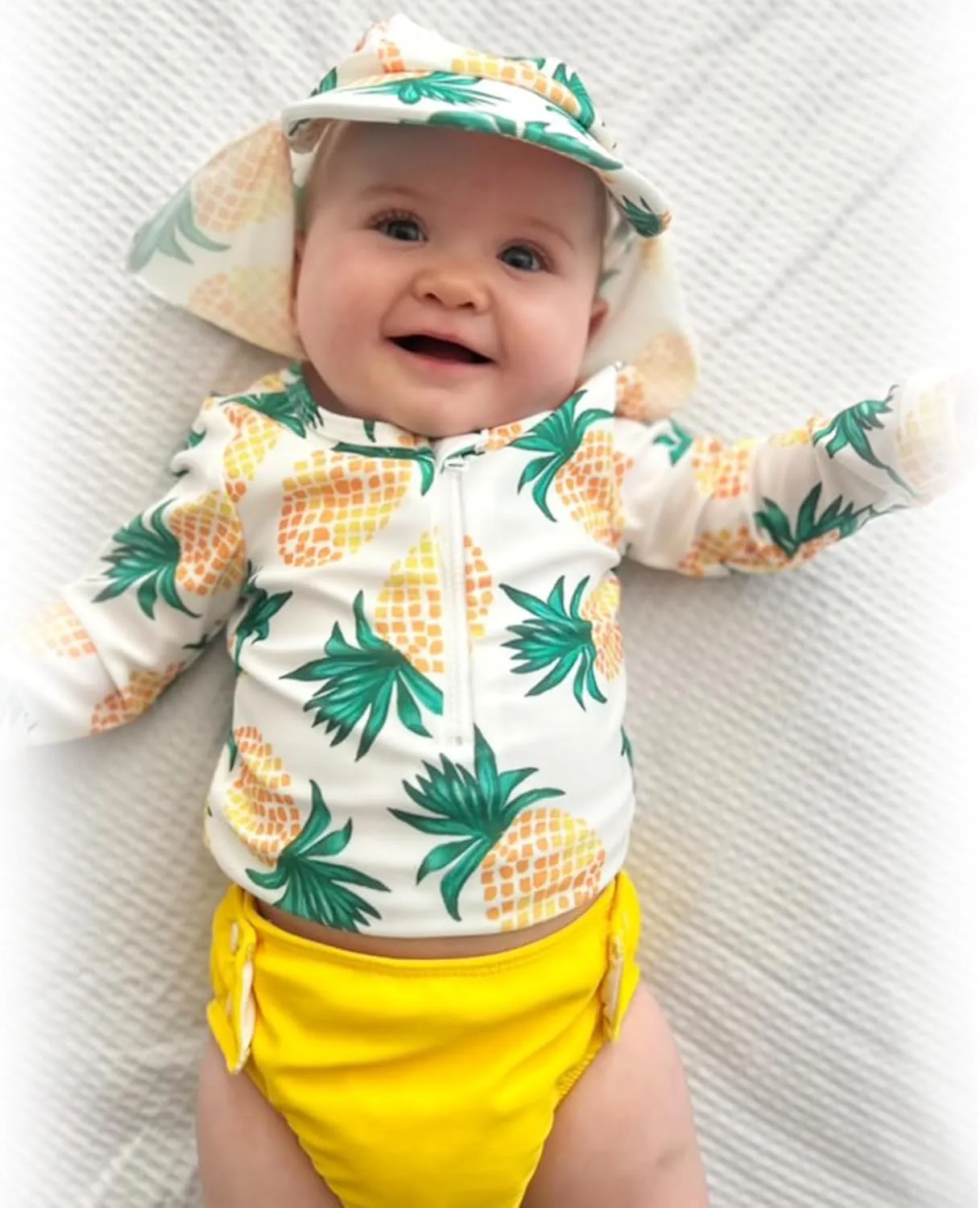 HINTINA Newborn Baby Girl Long Sleeve 2-Pieces Swimsuit Bathing Suit with Hat