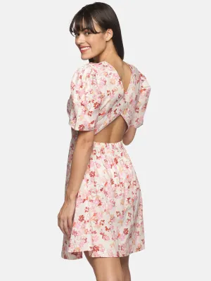 IS.U Pleasted puff sleeve flair short dress