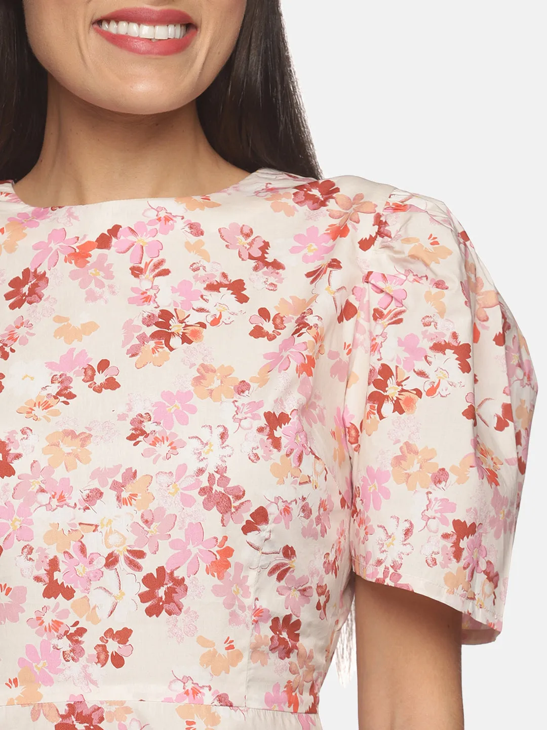 IS.U Pleasted puff sleeve flair short dress