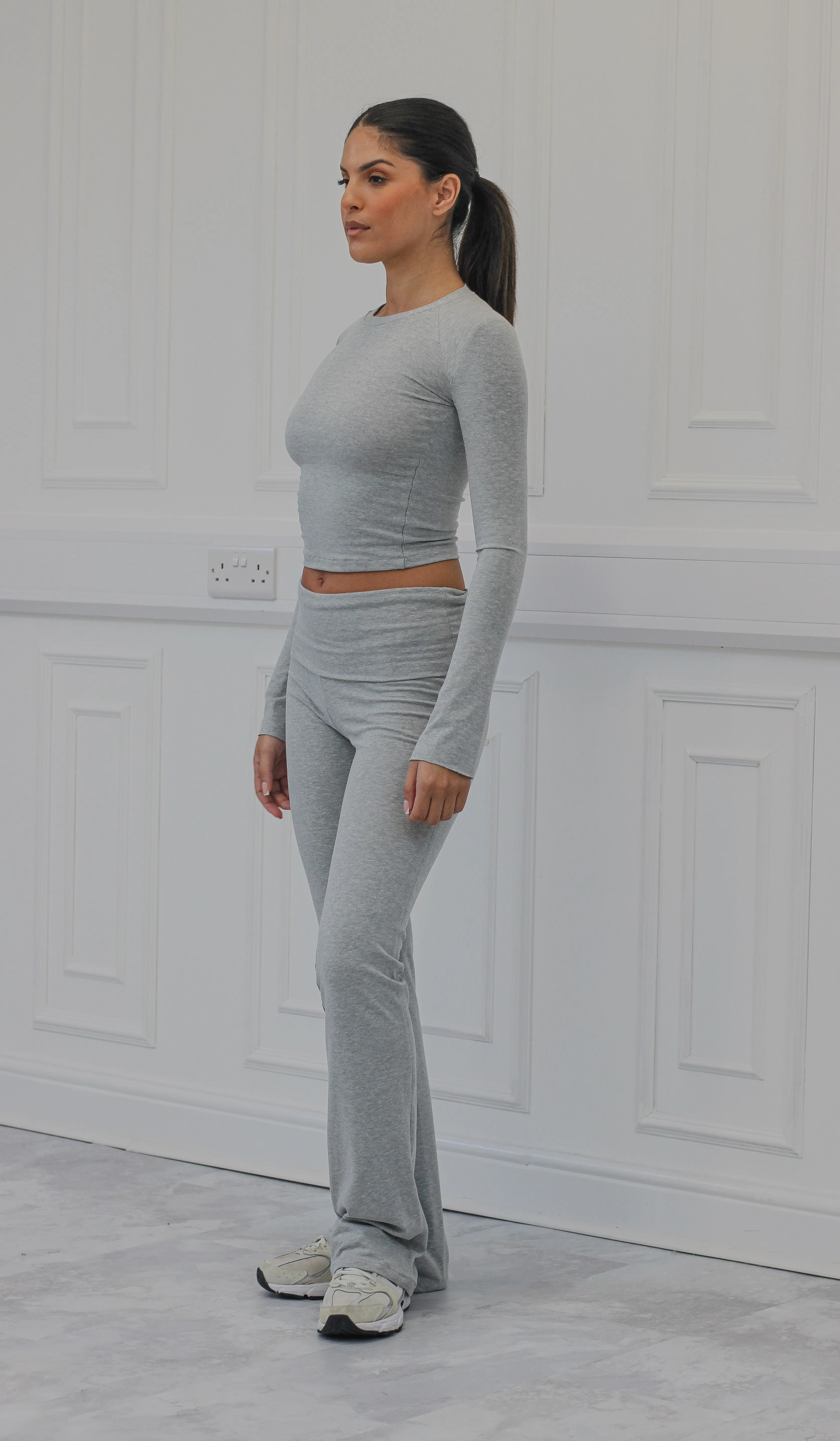 Jersey 2 piece set -Long sleeve crop top with fold over leggings