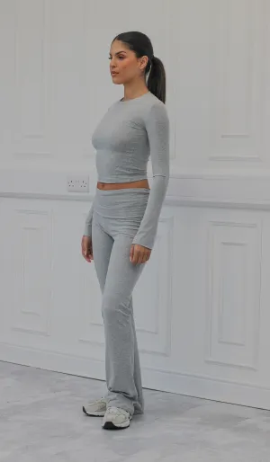 Jersey 2 piece set -Long sleeve crop top with fold over leggings