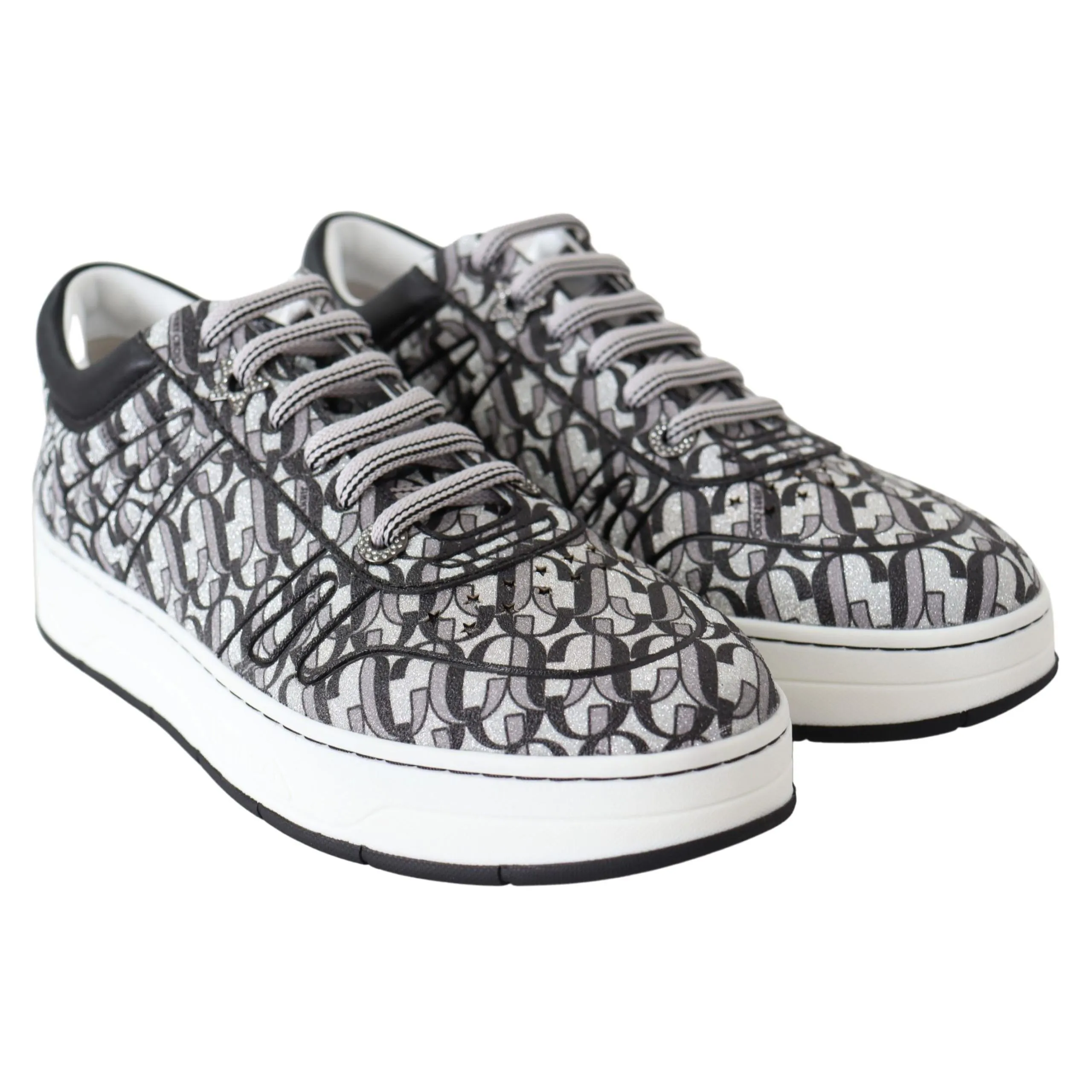 Jimmy Choo Glittering Slip-On Sneakers - Silver and Black