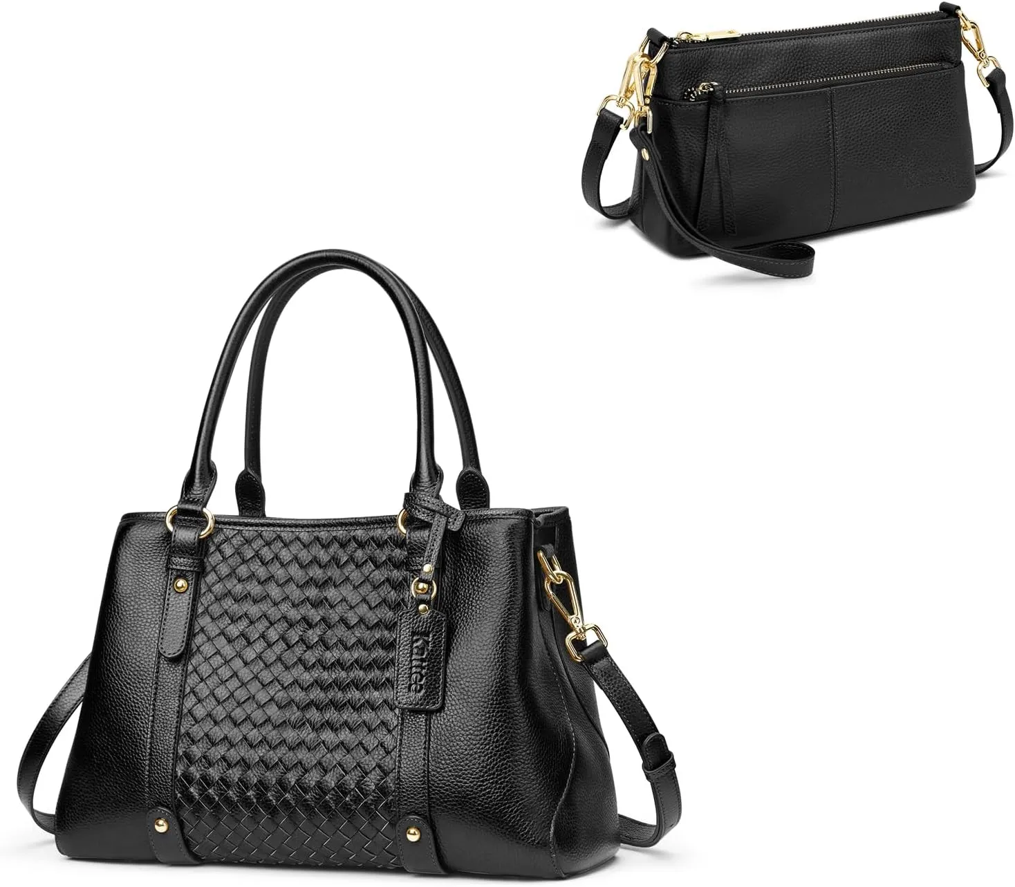 Kattee Women Soft Genuine Leather Satchel Bags with Genuine Leather Wristlet Small Purses