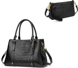 Kattee Women Soft Genuine Leather Satchel Bags with Genuine Leather Wristlet Small Purses