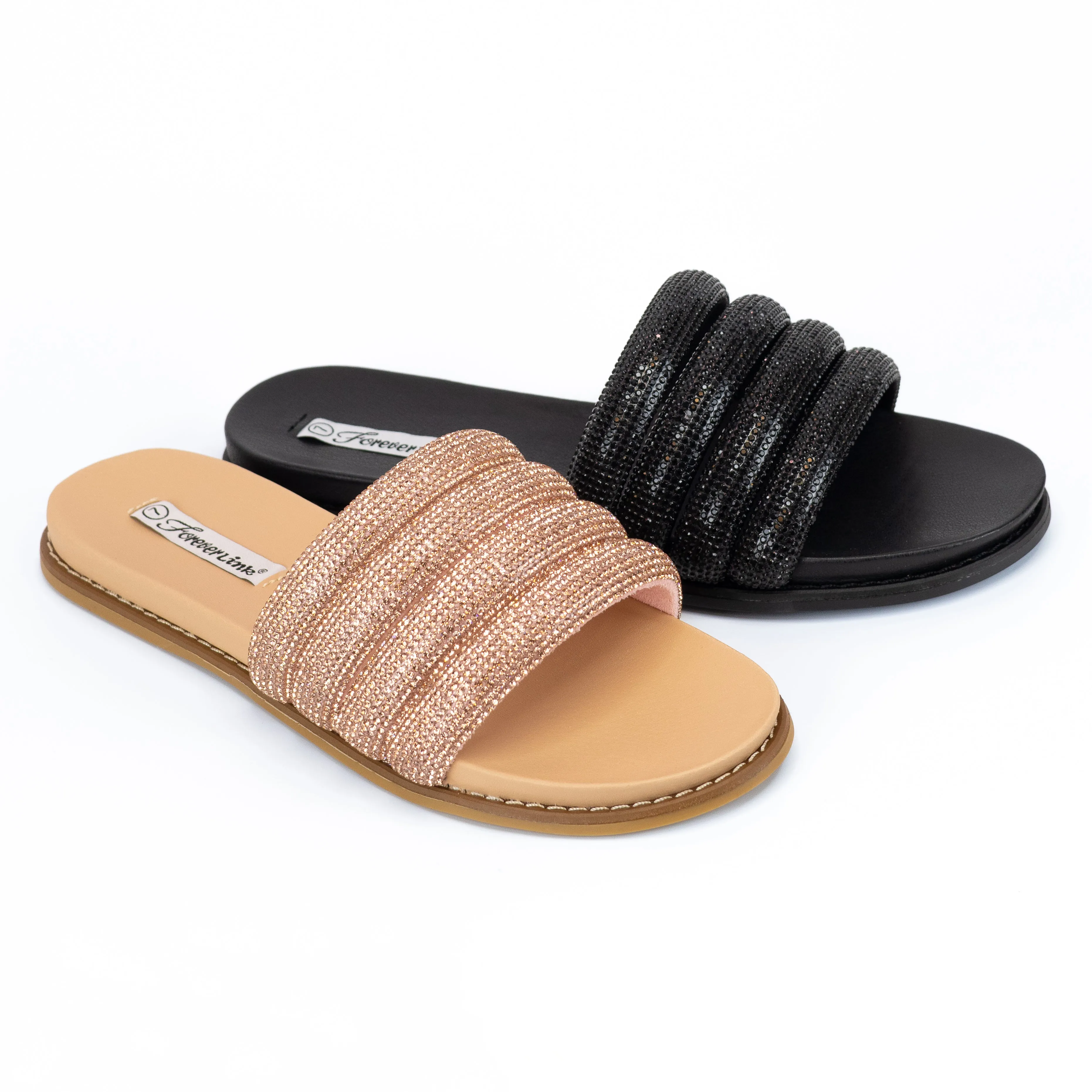 Kilter - Embellished Strap Slip-On Sandals, Open Round Toe, Stylish & Effortless for Casual Summer Looks