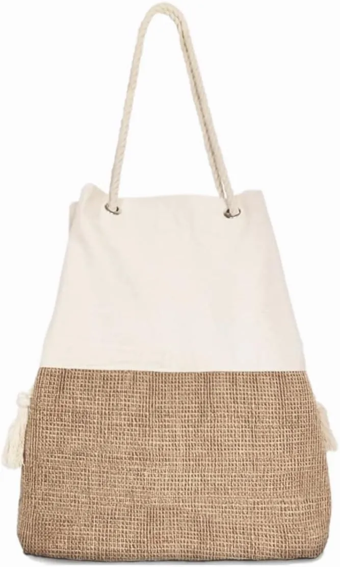 Large Beach Tote - Women's Travel Tote with Hat Holder - Perfect for Vacation (Beige)