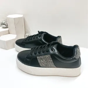 Last Chance Size 10 | Shining Chic Lace Up Crystal Embellished Platform Sneakers in Black