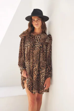 Leopard Sheer Mini Dress with Ruffles
