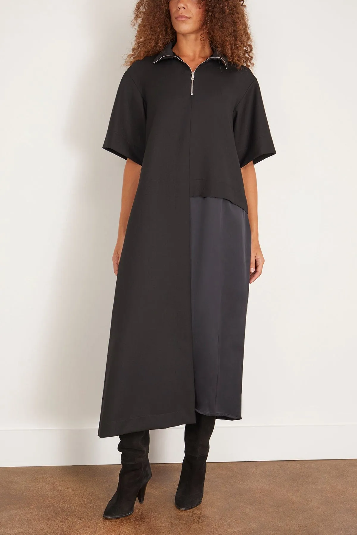 Long Sleeve Half Zip Dress in Black