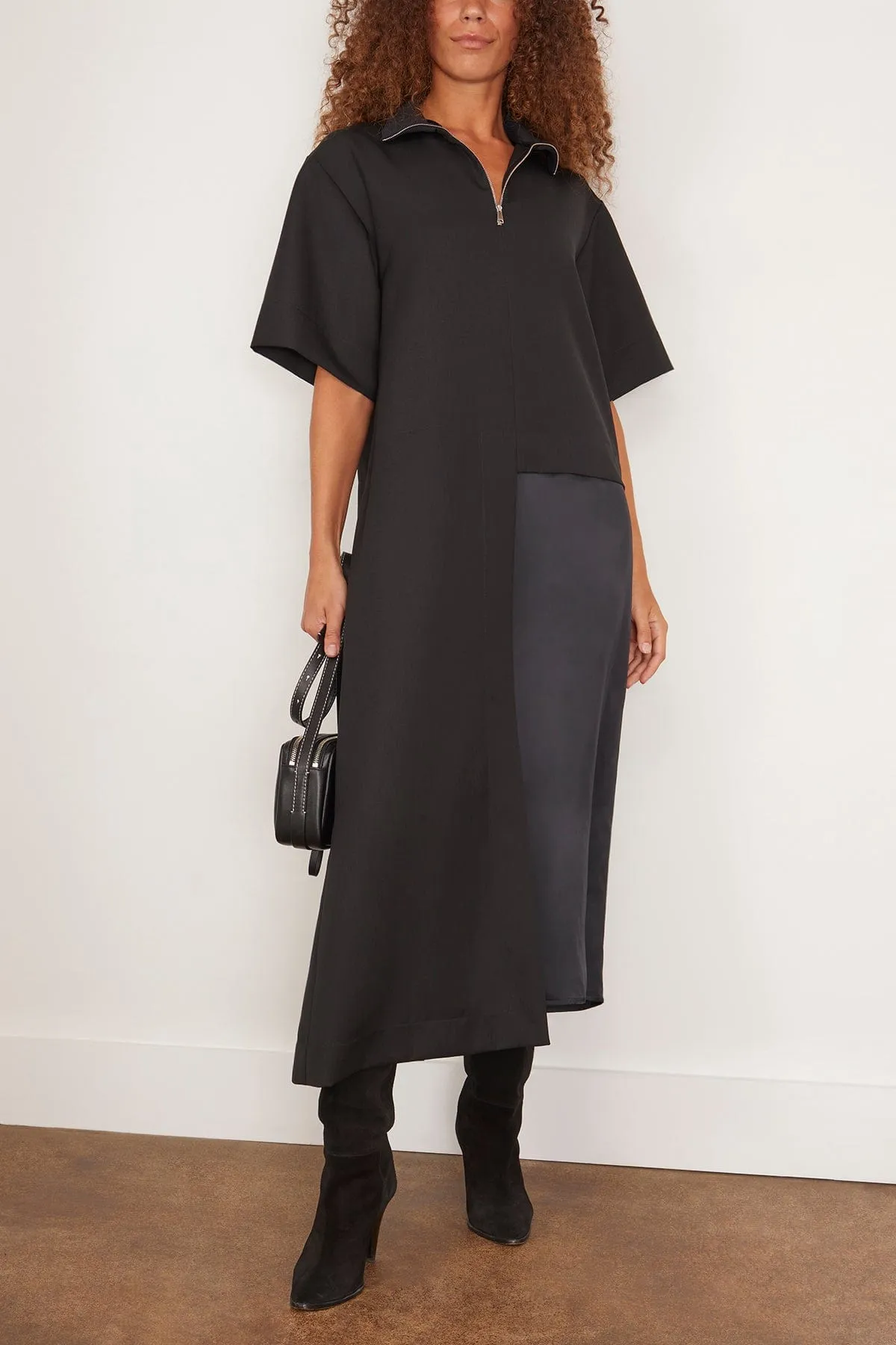 Long Sleeve Half Zip Dress in Black