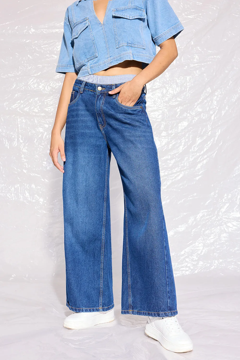 Low-Rise Wide Leg Boxer Jeans