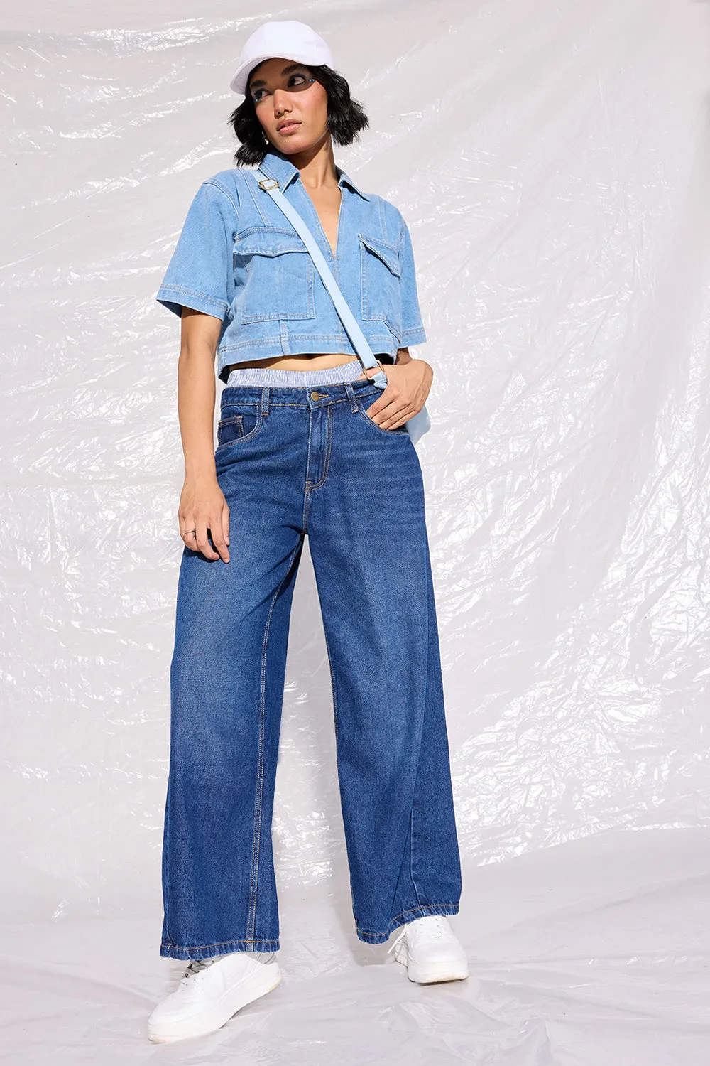 Low-Rise Wide Leg Boxer Jeans
