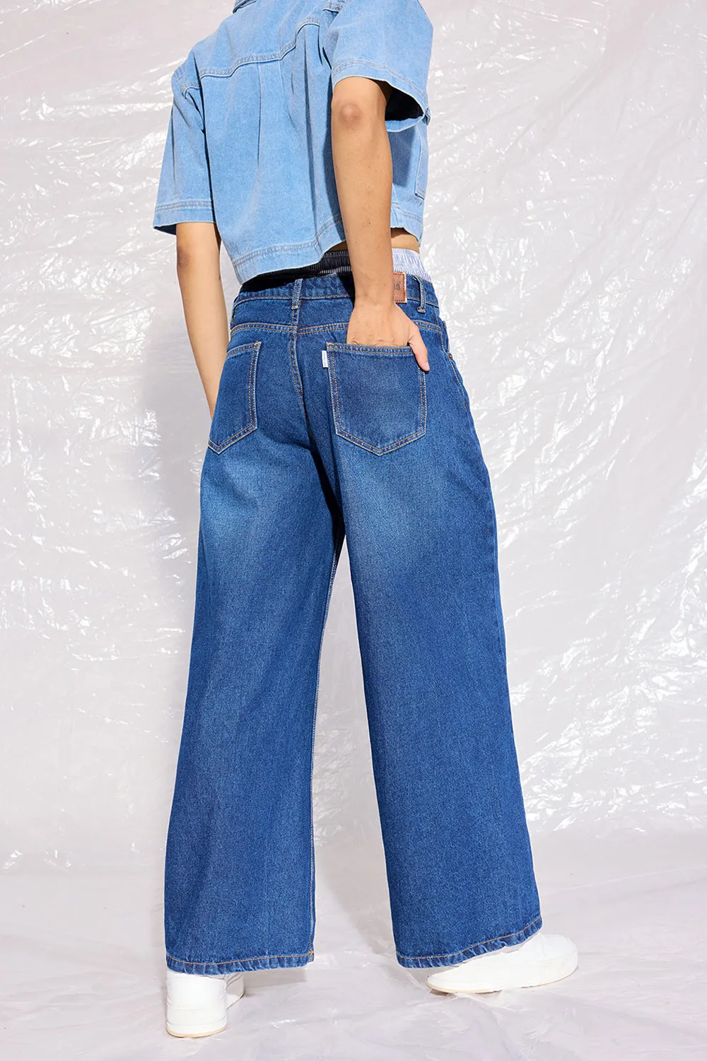 Low-Rise Wide Leg Boxer Jeans