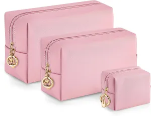Makeup Bag for Purse, 3 Piece Small Makeup Bag Set, Leather Cosmetic Bag for Girls Women Travel Small Toiletry Bags Makeup Pouch with Ring Clip(Pink, 4''-8'')