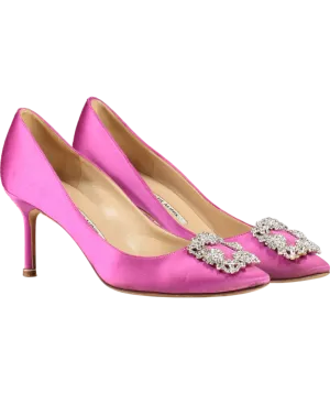 Manolo Blahnik Fuchsia Pink Satin Hangisi Jewel Buckle Pumps 90mm UK 6.5 EU 39.5 