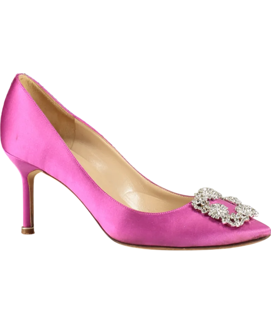 Manolo Blahnik Fuchsia Pink Satin Hangisi Jewel Buckle Pumps 90mm UK 6.5 EU 39.5 