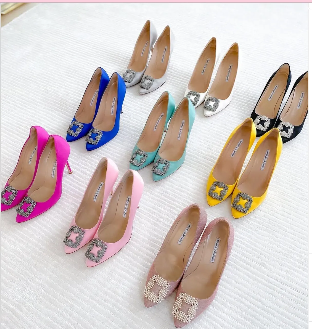 Manolo Blahnik Fuchsia Pink Satin Hangisi Jewel Buckle Pumps 90mm UK 6.5 EU 39.5 