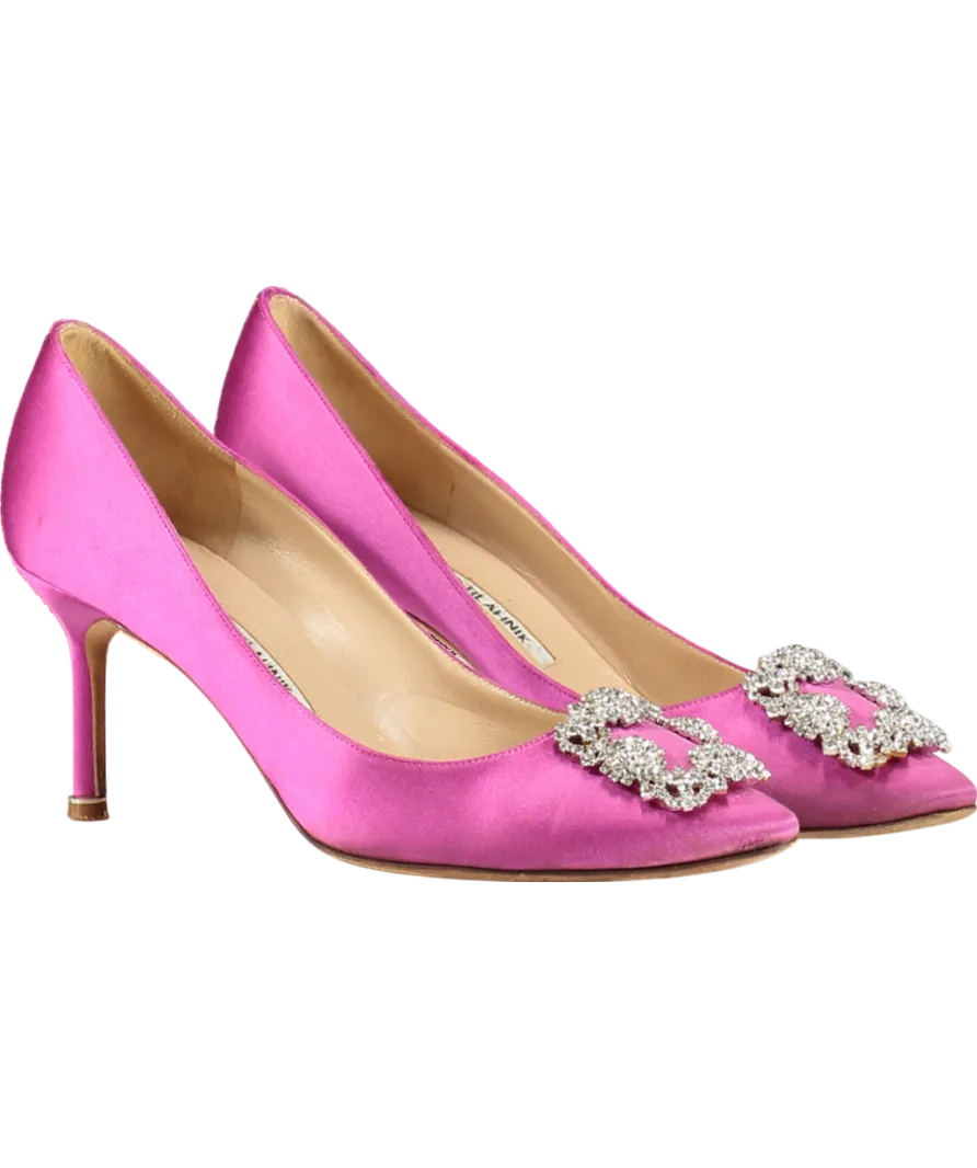 Manolo Blahnik Fuchsia Pink Satin Hangisi Jewel Buckle Pumps 90mm UK 6.5 EU 39.5 