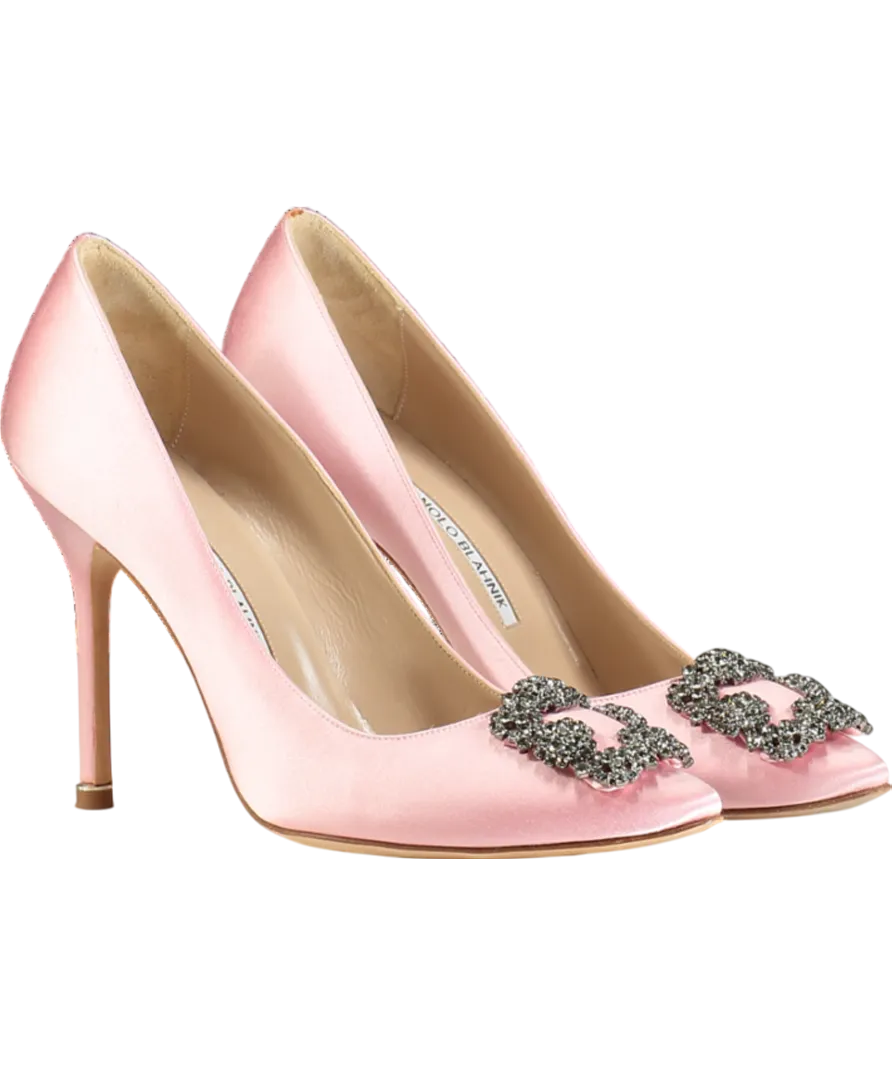 Manolo Blahnik Pink Satin Hangisi Jewel Buckle Pumps 105mm UK 6.5 EU 39.5 