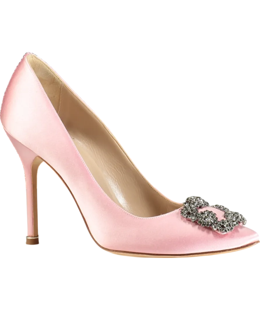 Manolo Blahnik Pink Satin Hangisi Jewel Buckle Pumps 105mm UK 6.5 EU 39.5 