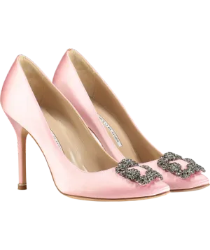 Manolo Blahnik Pink Satin Hangisi Jewel Buckle Pumps 105mm UK 6.5 EU 39.5 