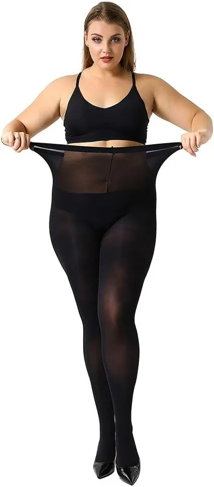 MANZI Women's 2 Pairs Plus Size Control Top Tights Ultra-Soft Panty Hose