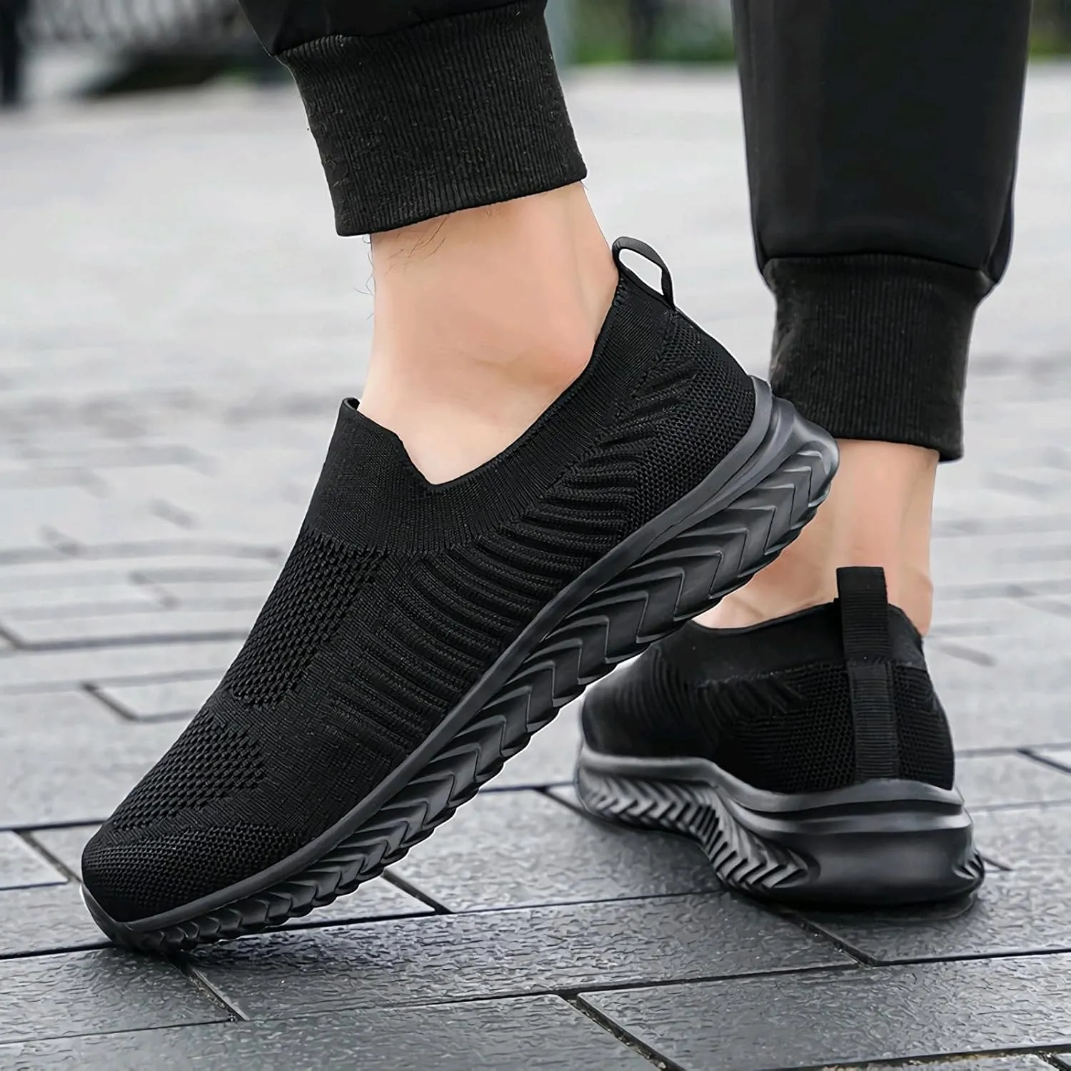 Men's Breathable Knit Walking Tennis Gym Slip On Laceless Sneakers