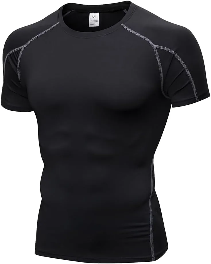 Men's Compression Shirt Athletic Short Sleeve Quick Dry Base-Layer Workout Running Sports Active Fitted, 1 Pack #B Grey, Small