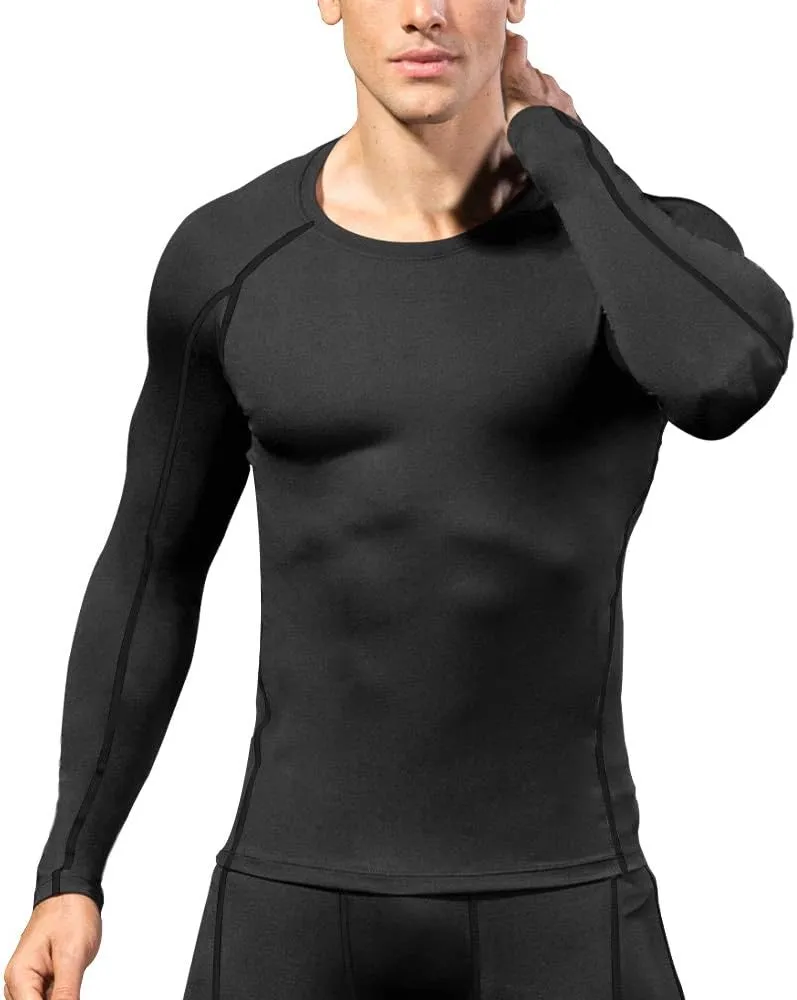 Men's Compression Shirts Long Sleeve Workout Baselayer Quick Dry Athletic T Shirts Sport Running Tops 1/2 Pack