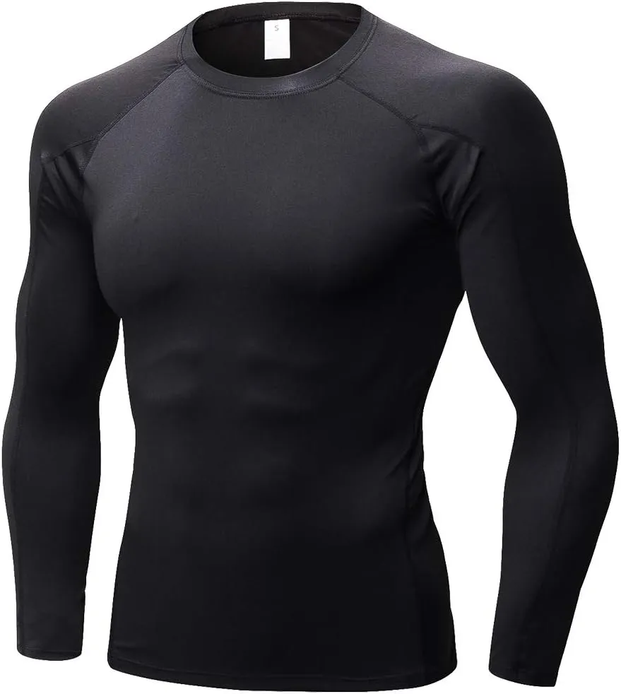 Men's Compression Shirts Long Sleeve Workout Baselayer Quick Dry Athletic T Shirts Sport Running Tops 1/2 Pack