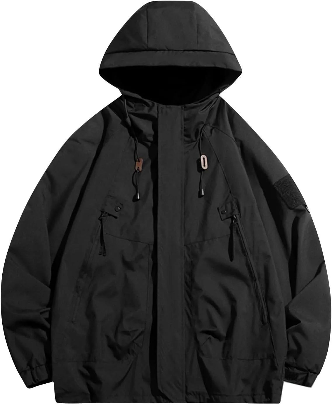 Mens Rain Jacket Drawstring Lightweight Waterproof Rain Coats Ponchos Sun Protective Outdoor Jacket with Hooded