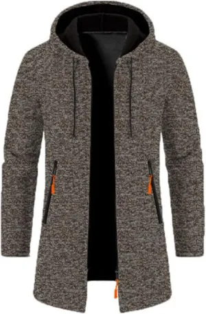 Mens Winter Coat 2024 Fall Winter Mid Length Fleece Lined Hooded Jacket Plus Size Full Zip Cardigan Tops with Pockets