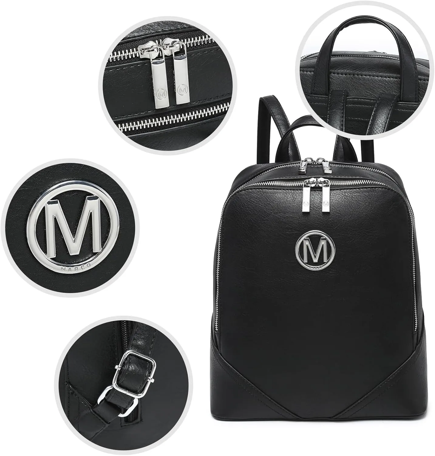 MKP Women Fashion Double Zipper Medium Backpack Purse PU Leather Ladies Travel Shoulder Bag Set 2Pcs