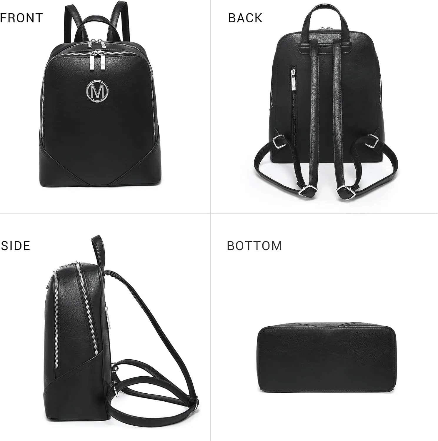MKP Women Fashion Double Zipper Medium Backpack Purse PU Leather Ladies Travel Shoulder Bag Set 2Pcs