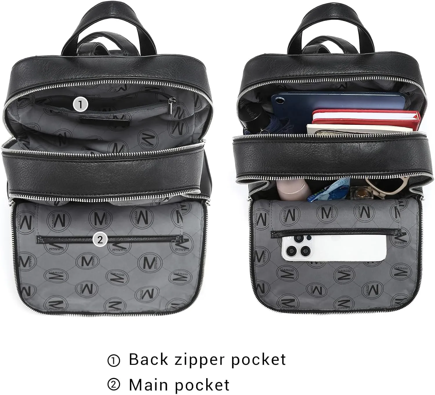 MKP Women Fashion Double Zipper Medium Backpack Purse PU Leather Ladies Travel Shoulder Bag Set 2Pcs