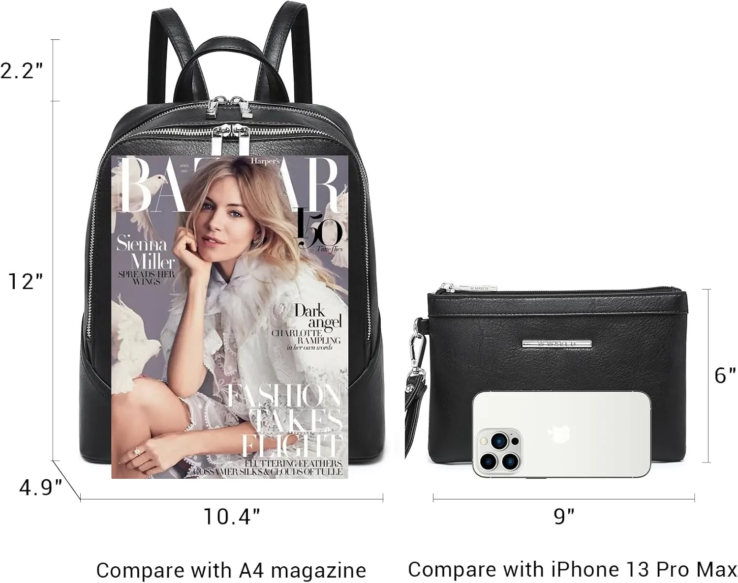 MKP Women Fashion Double Zipper Medium Backpack Purse PU Leather Ladies Travel Shoulder Bag Set 2Pcs