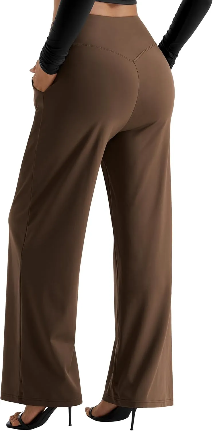 MOOSLOVER Women Seamed Detail Flare Leggings Elastic High Waisted Bell Bottom Bootcut Yoga Casual Pants
