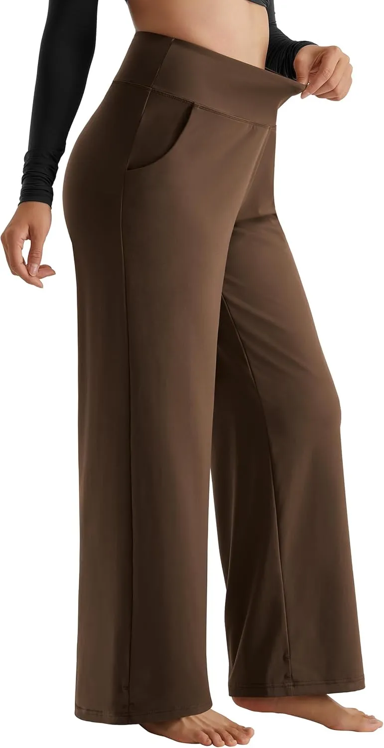 MOOSLOVER Women Seamed Detail Flare Leggings Elastic High Waisted Bell Bottom Bootcut Yoga Casual Pants