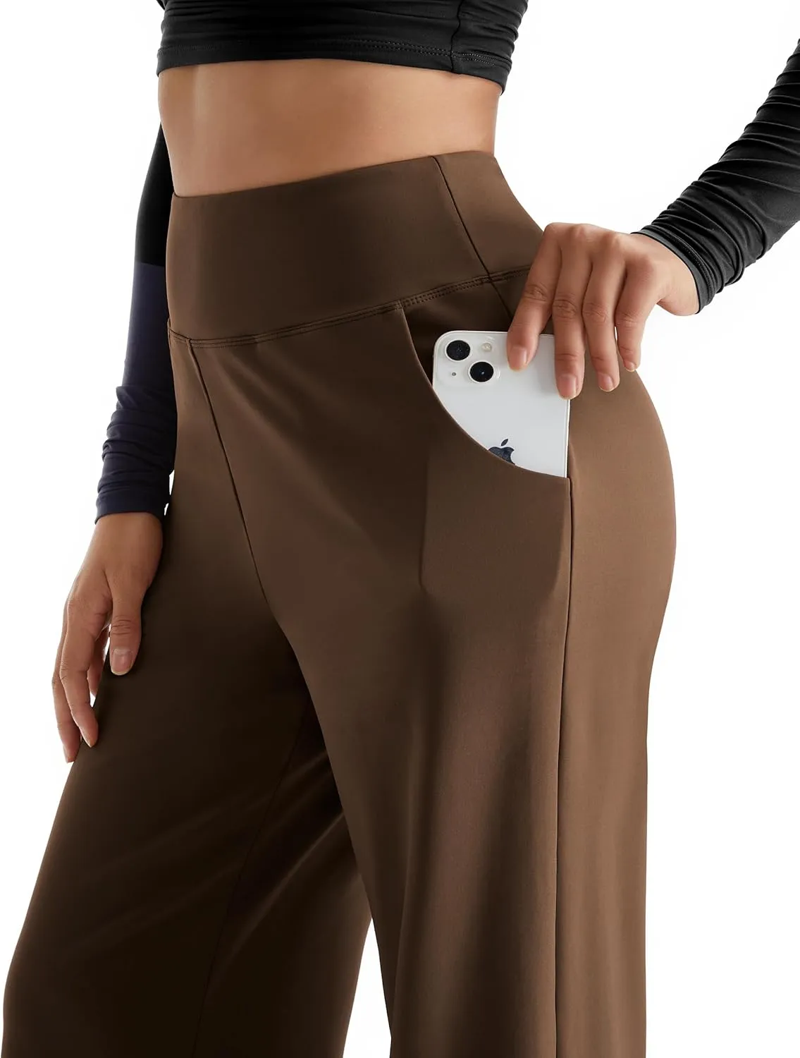 MOOSLOVER Women Seamed Detail Flare Leggings Elastic High Waisted Bell Bottom Bootcut Yoga Casual Pants