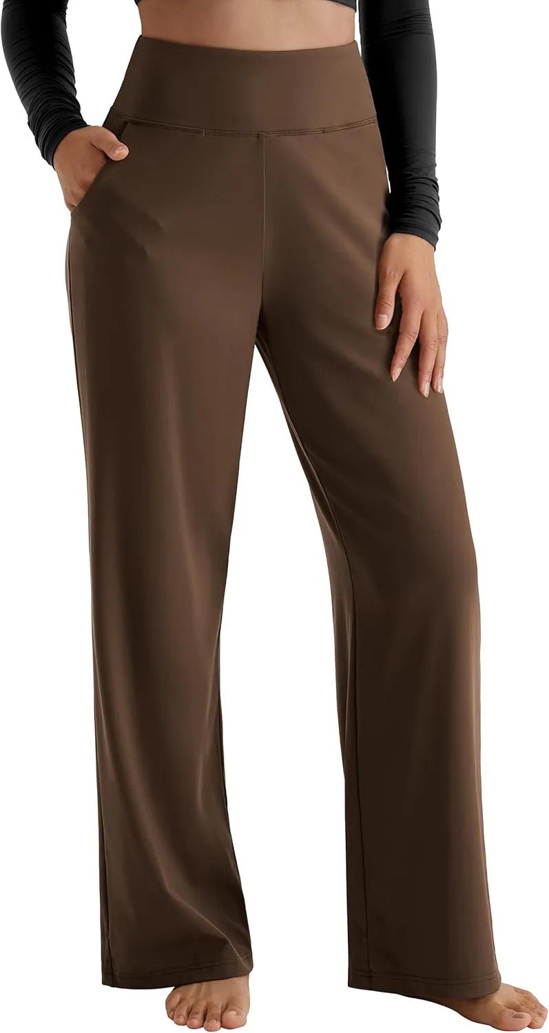 MOOSLOVER Women Seamed Detail Flare Leggings Elastic High Waisted Bell Bottom Bootcut Yoga Casual Pants