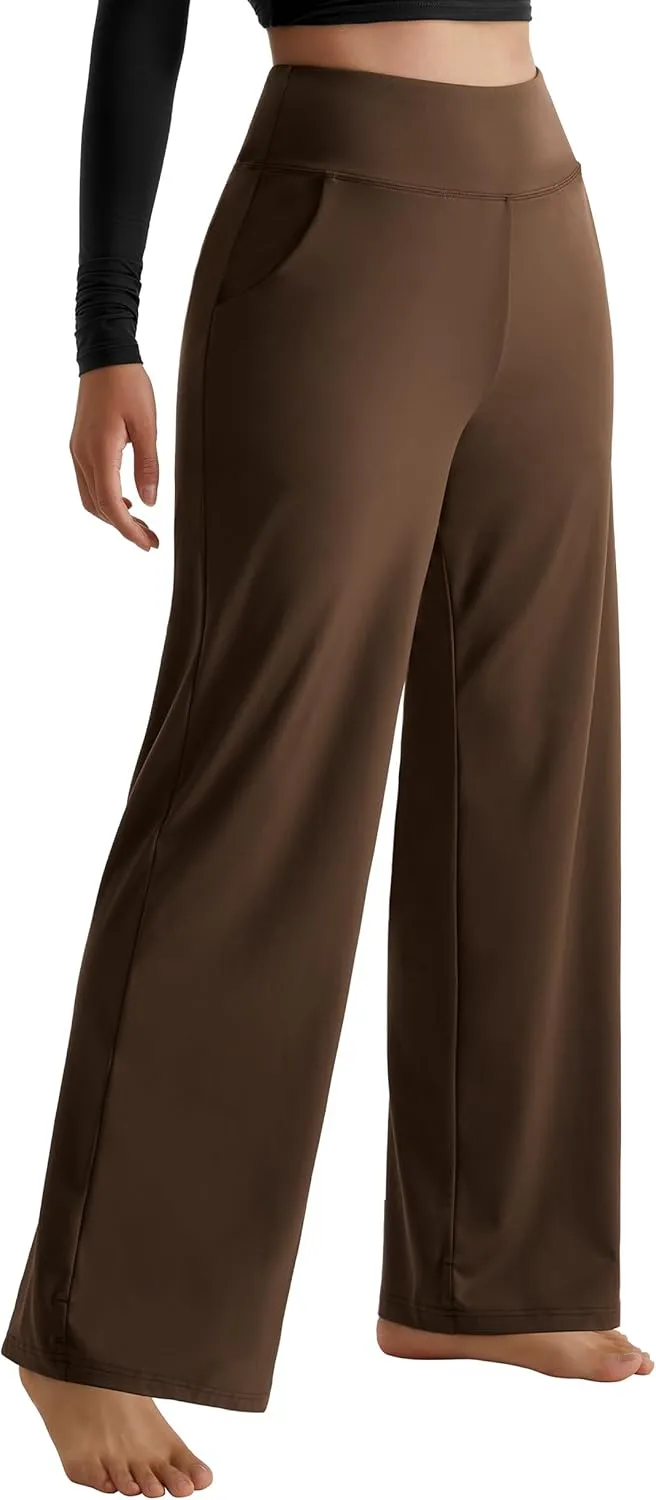MOOSLOVER Women Seamed Detail Flare Leggings Elastic High Waisted Bell Bottom Bootcut Yoga Casual Pants