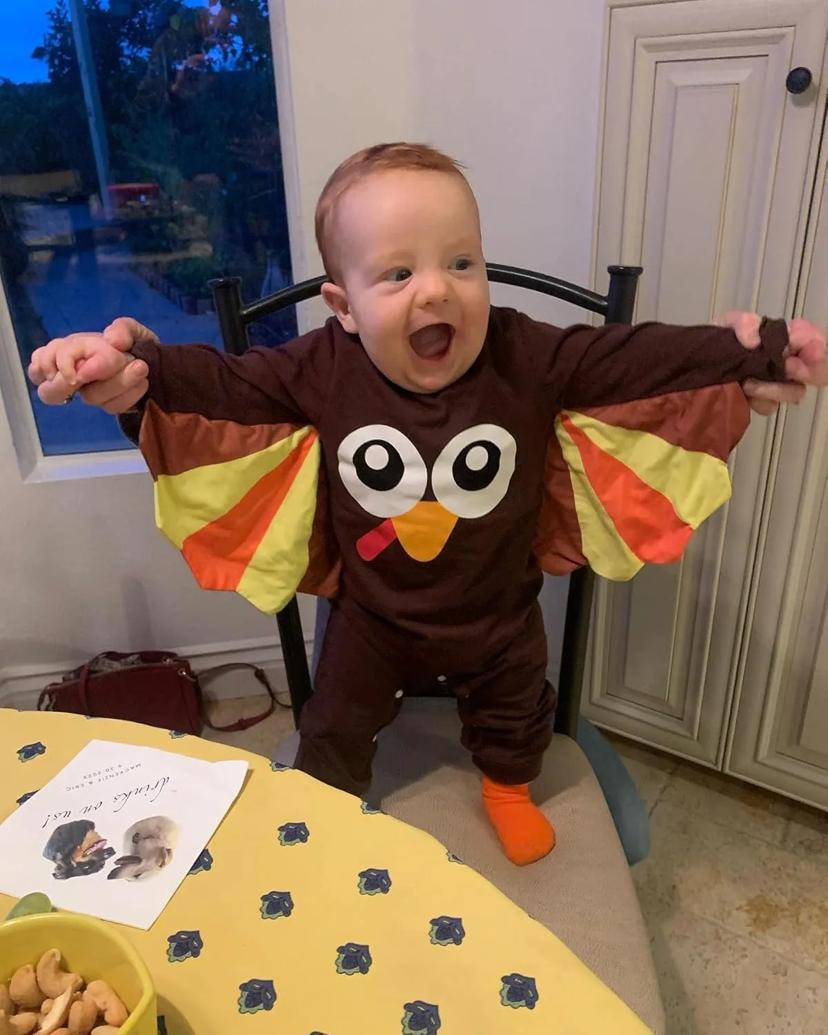 Muasaaluxi Newborn Baby Girl Boy Thanksgiving Outfit Long Sleeve Tukey Cloak Romper One Piece Jumpsuit Thanksgiving Hat 0-18M