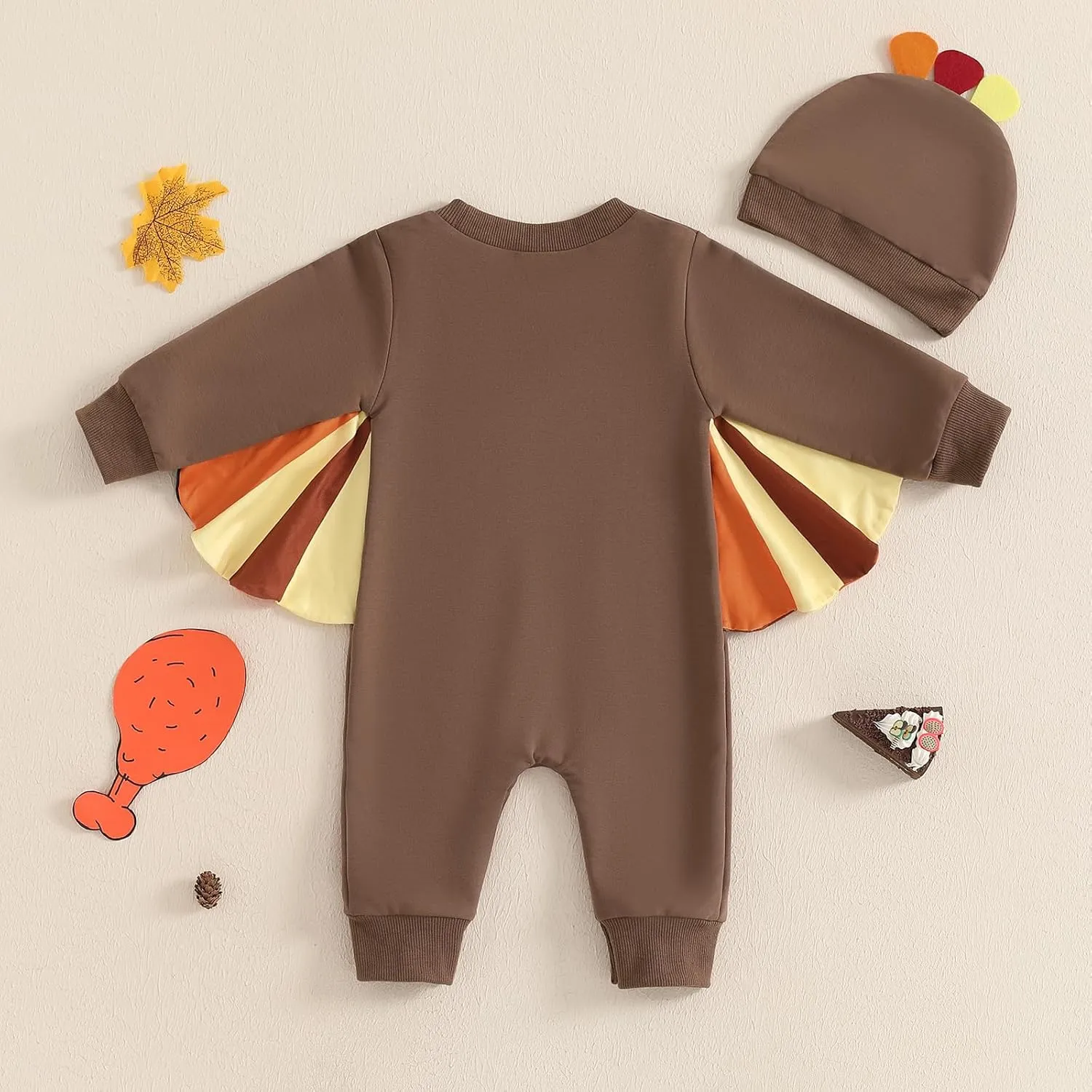 Muasaaluxi Newborn Baby Girl Boy Thanksgiving Outfit Long Sleeve Tukey Cloak Romper One Piece Jumpsuit Thanksgiving Hat 0-18M