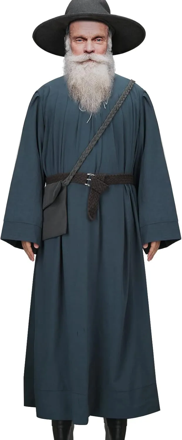 PARTYEVER Adult Men Hooded Cloak Wizard Robe Hat Mini Messengerbag Medieval Monk Cape Halloween