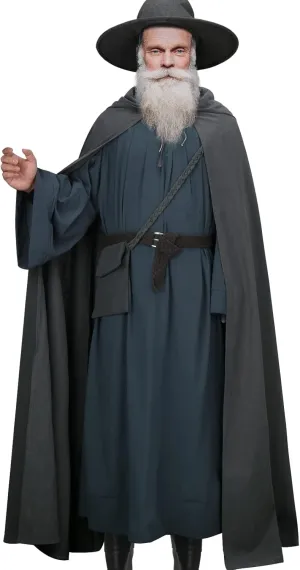 PARTYEVER Adult Men Hooded Cloak Wizard Robe Hat Mini Messengerbag Medieval Monk Cape Halloween
