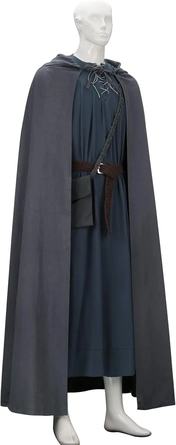PARTYEVER Adult Men Hooded Cloak Wizard Robe Hat Mini Messengerbag Medieval Monk Cape Halloween