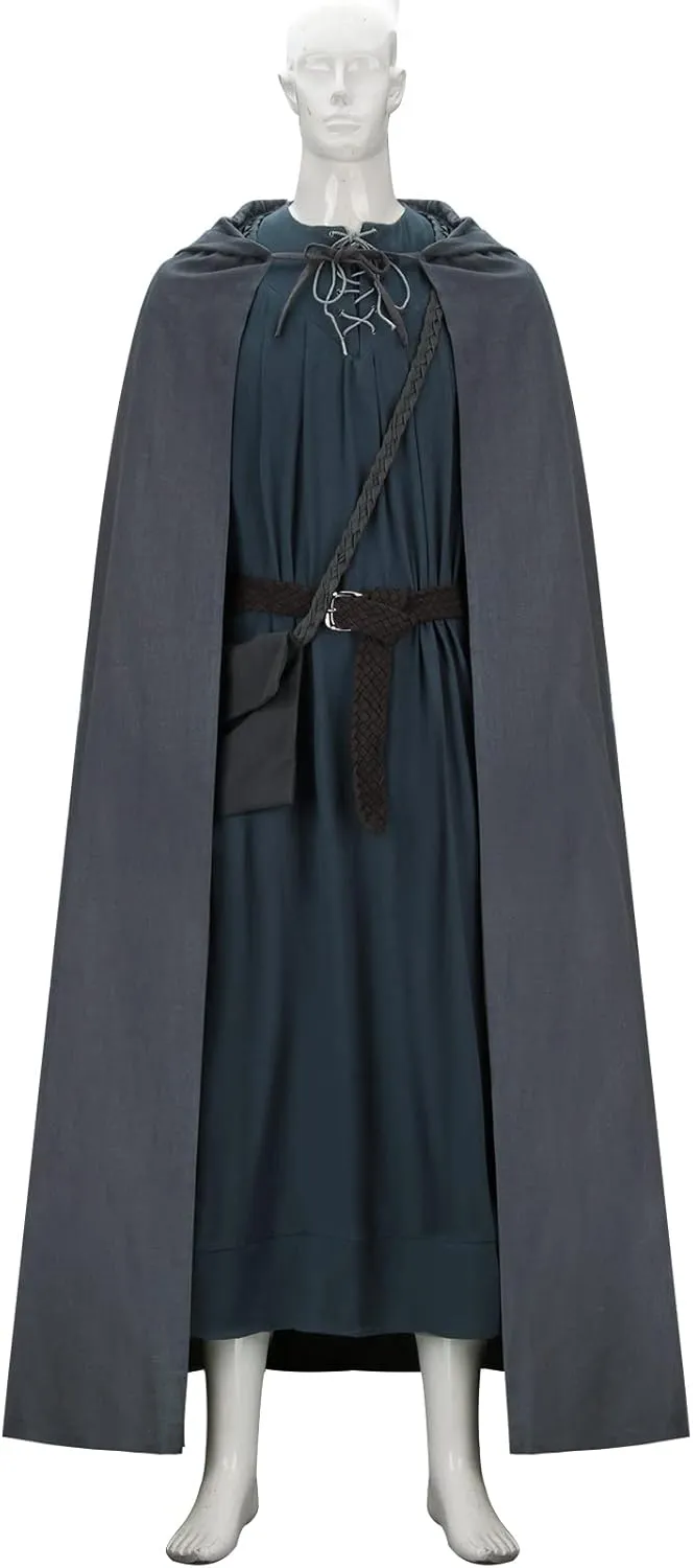 PARTYEVER Adult Men Hooded Cloak Wizard Robe Hat Mini Messengerbag Medieval Monk Cape Halloween