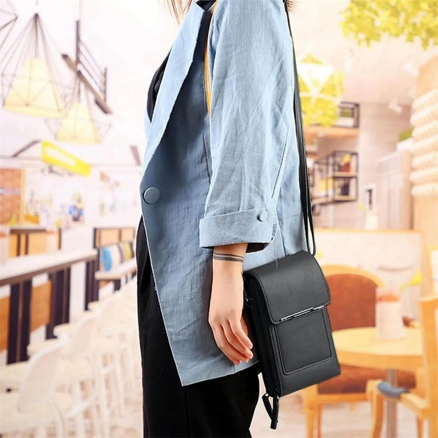 Popularate Anti-Theft Leather Bag, Touchscreen Phone Wallet PU Leather Crossbody Bag for Women Travel Sling Purse Chest