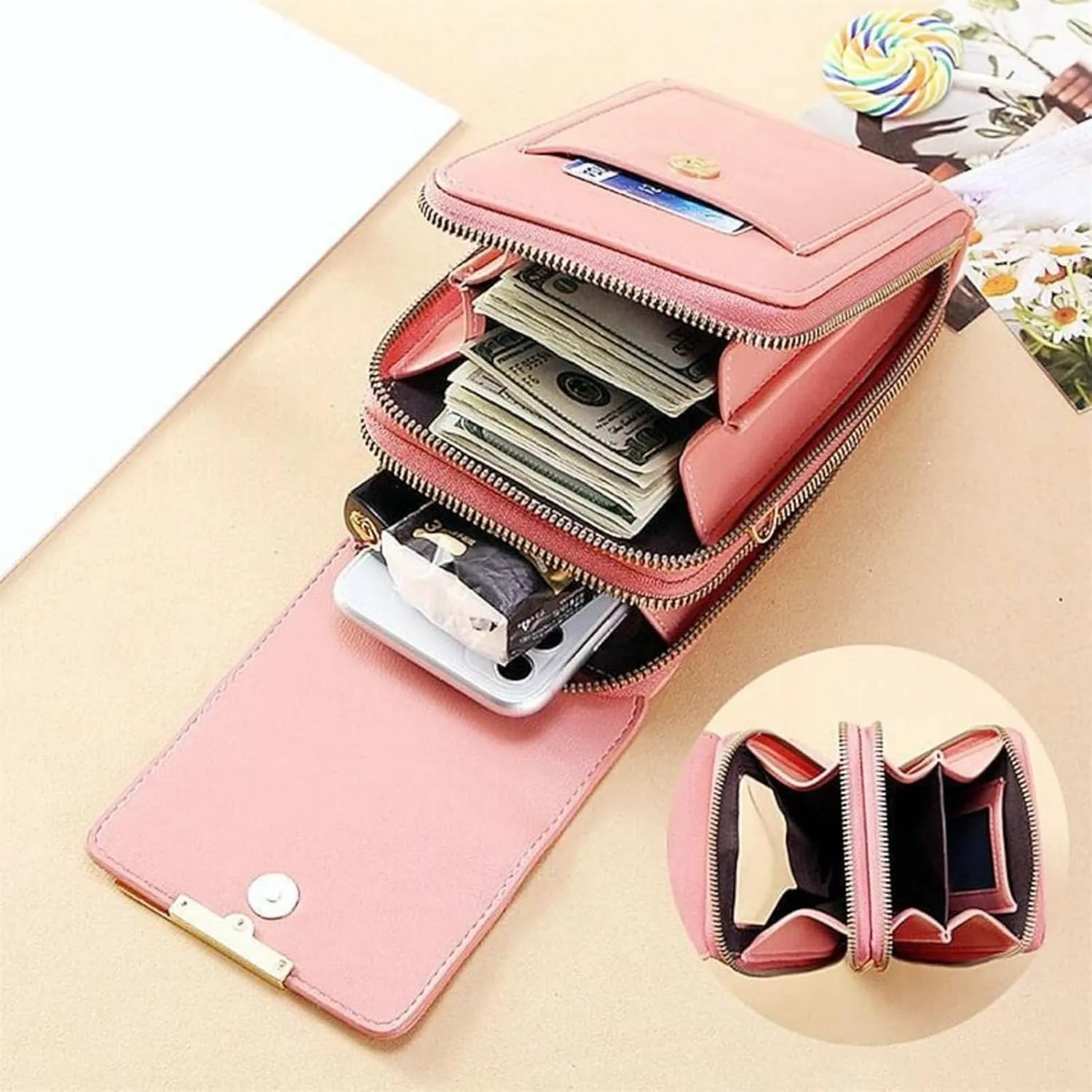 Popularate Anti-Theft Leather Bag, Touchscreen Phone Wallet PU Leather Crossbody Bag for Women Travel Sling Purse Chest