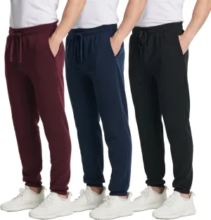 Real Essentials 3 Pack: Men's Fleece Elastic Bottom Jogger Sweatpants with Pockets (Available in Big & Tall)